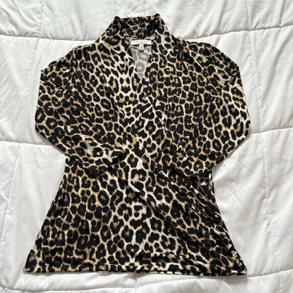 Josephine Chaus Tops - Chaus New York Womens Size Small Cheetah Print Wrap Blouse 3/4 Sleeve Vintage